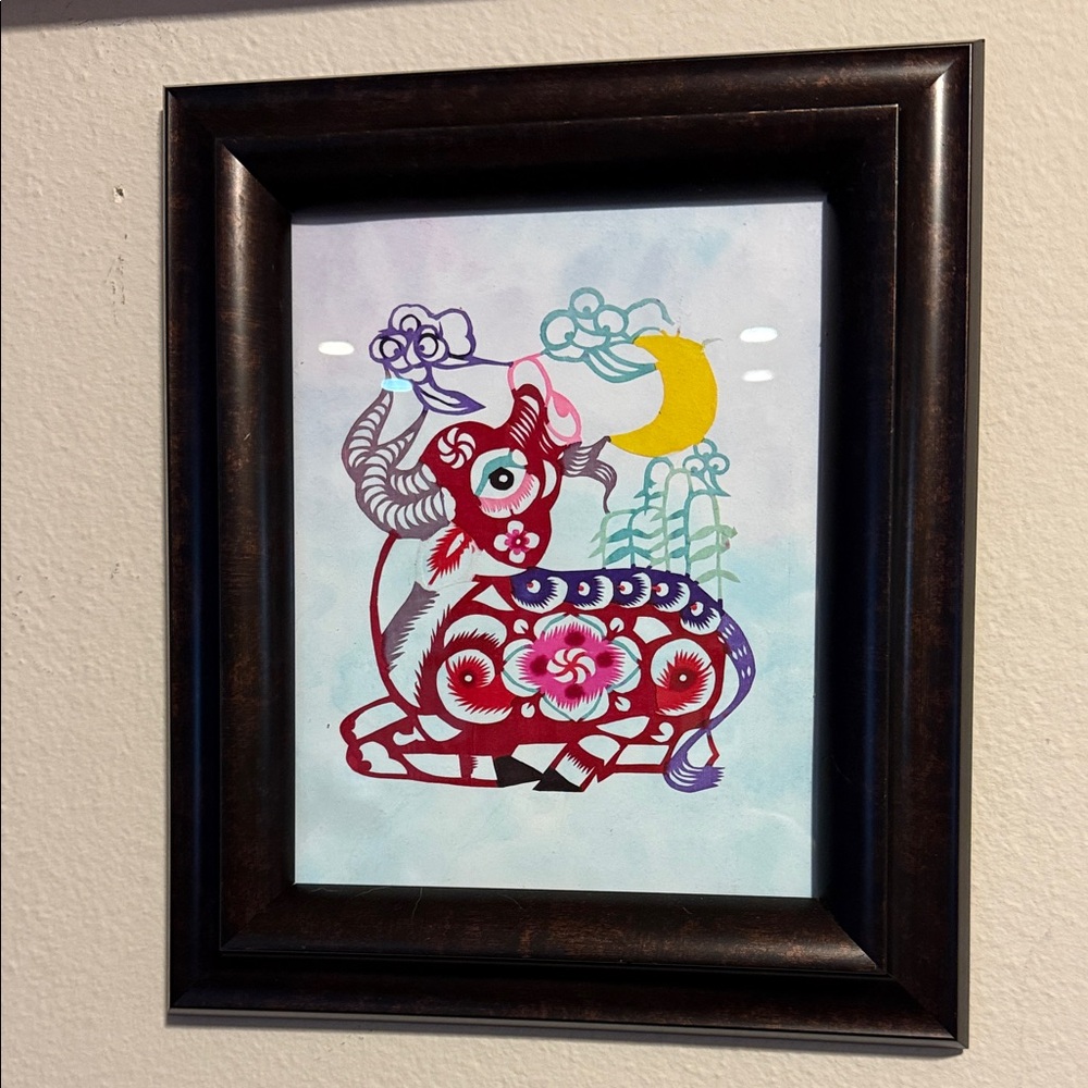 CHINESE-PAPERCUTS-FRAMED-ART-OX-06 Framed Vibrant Animal Art Print